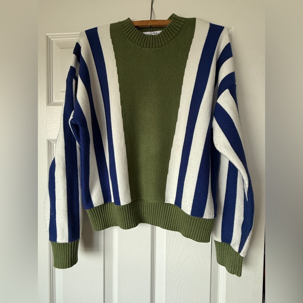 Anthropologie Olive and Navy Striped Sweater